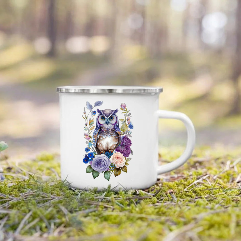 Dinosaur Horse Flower Print Enamel Mug