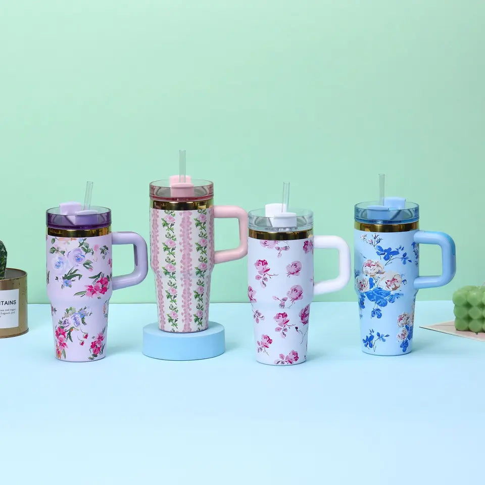 Insulated Travel Tumbler with Handle Straw Lid