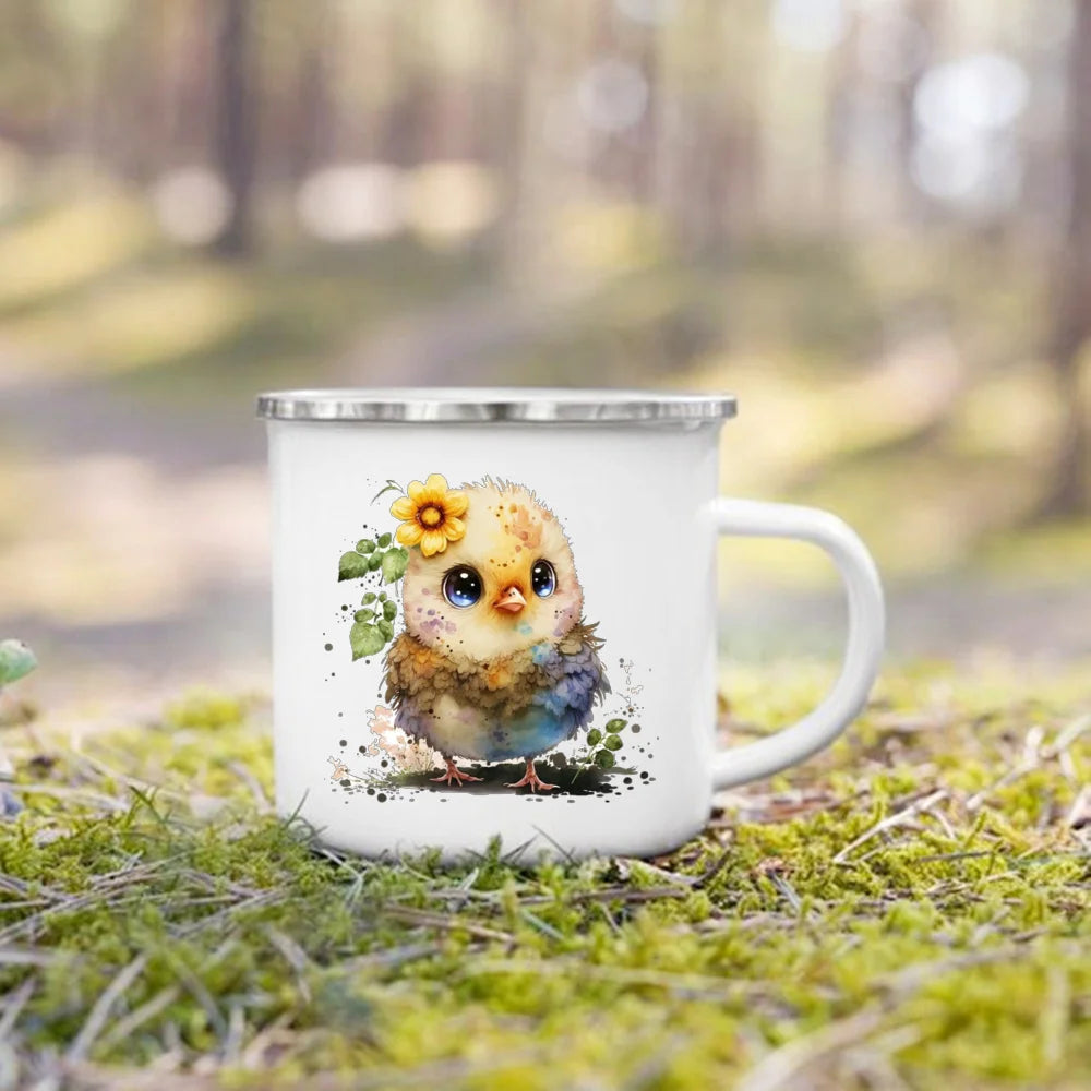 Dinosaur Horse Flower Print Enamel Mug