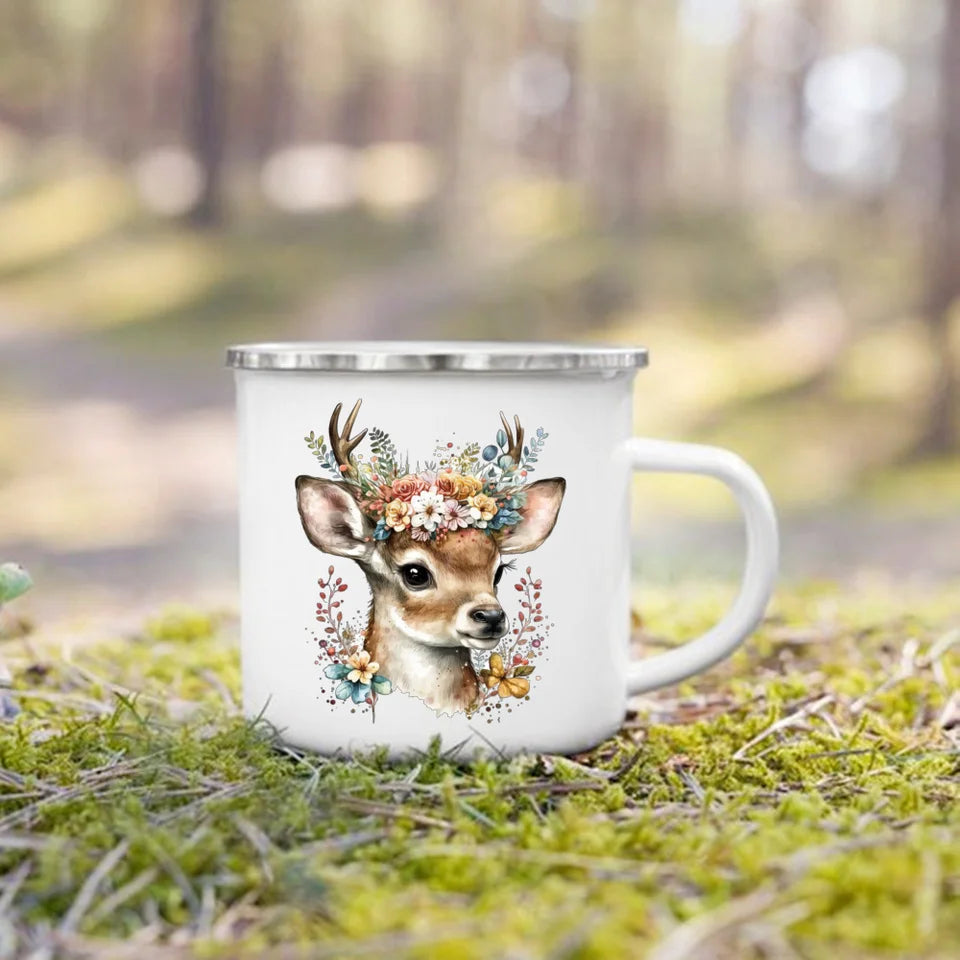 Dinosaur Horse Flower Print Enamel Mug