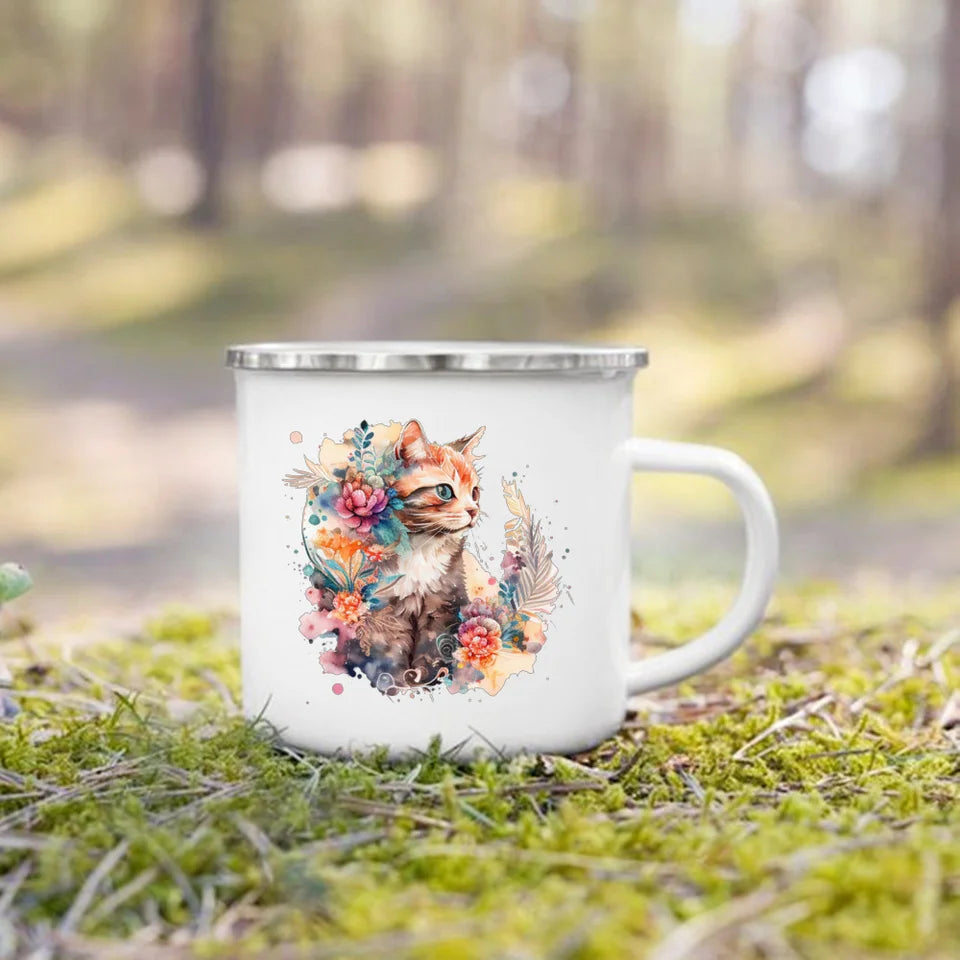 Dinosaur Horse Flower Print Enamel Mug