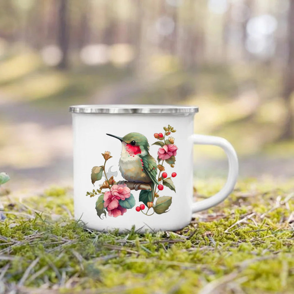 Dinosaur Horse Flower Print Enamel Mug
