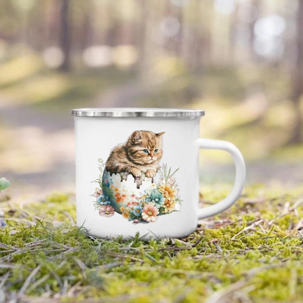 Dinosaur Horse Flower Print Enamel Mug