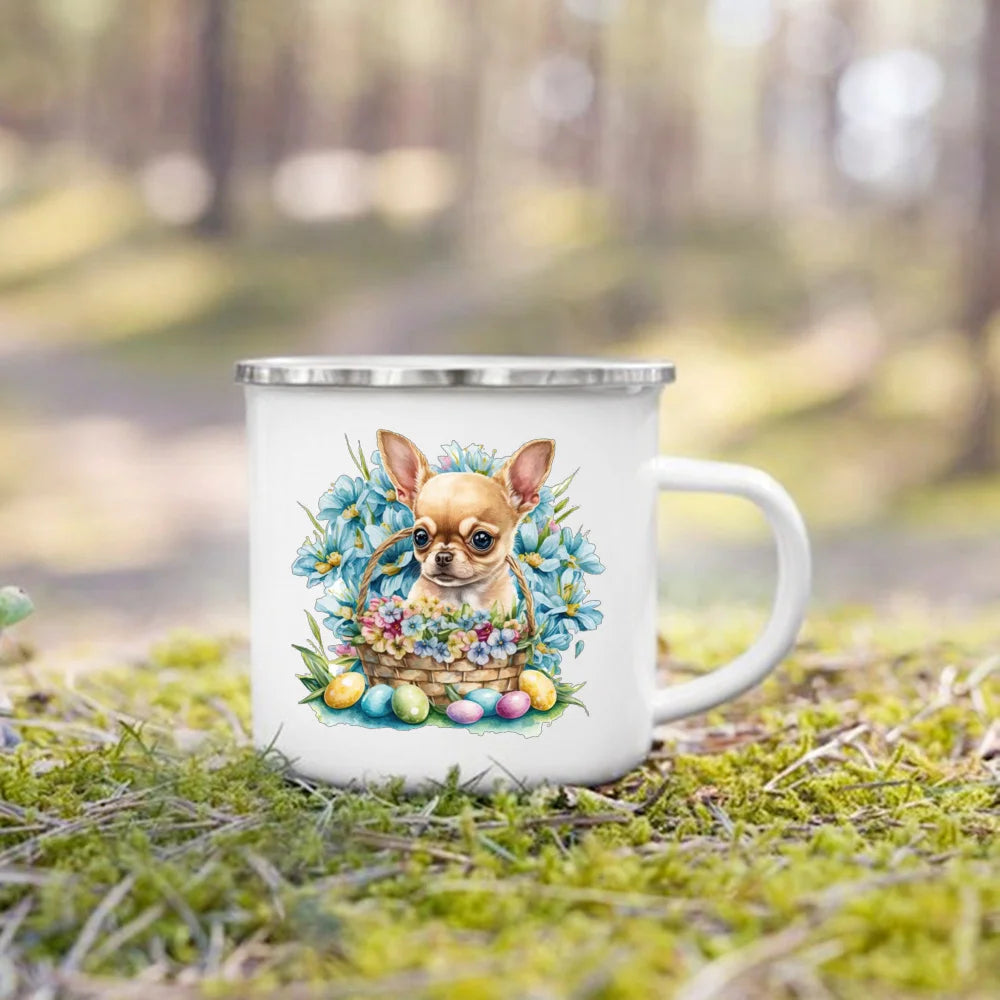 Dinosaur Horse Flower Print Enamel Mug