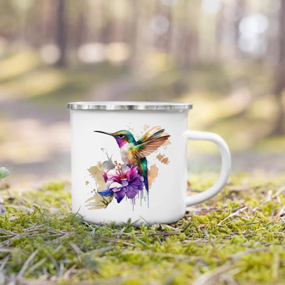 Dinosaur Horse Flower Print Enamel Mug