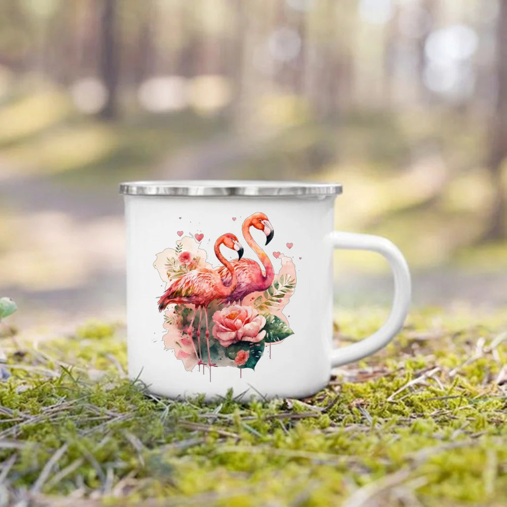 Dinosaur Horse Flower Print Enamel Mug