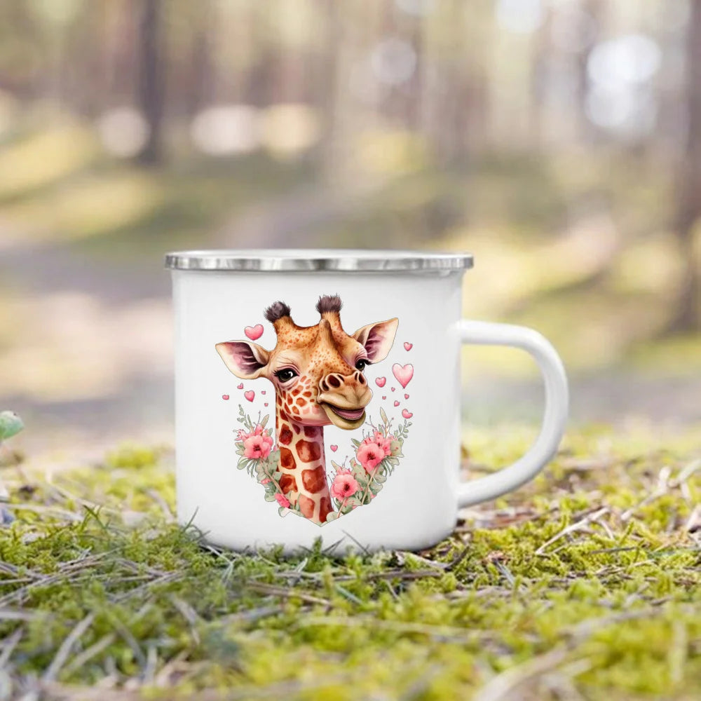 Dinosaur Horse Flower Print Enamel Mug