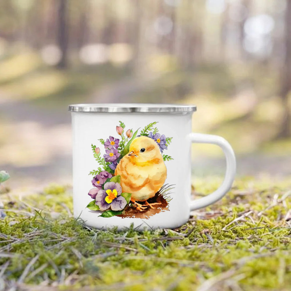 Dinosaur Horse Flower Print Enamel Mug
